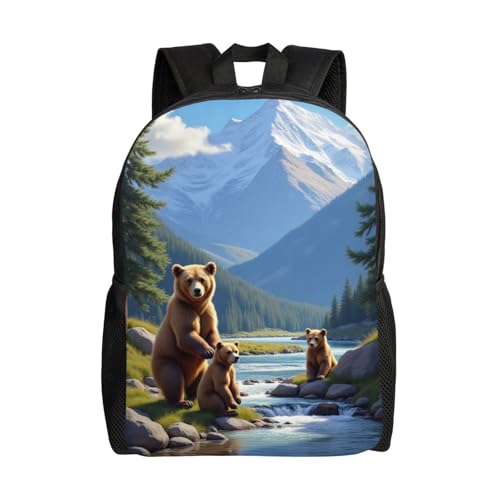 Comfort Fit Unisex Grizzly Bears Forest Mountains Backpack Durable for Daily Commute Travel Adventures 16 Inch