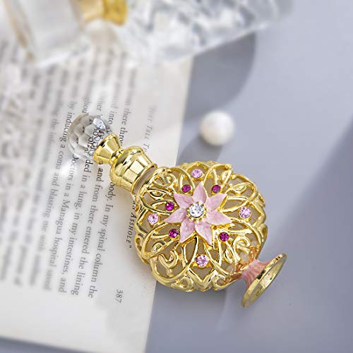 YU FENG Jeweled Flower Perfume Bottles Empty Vintage Decorative Fancy Crystal Glass Perfume Bottle Refillable(Golden,10ml)3
