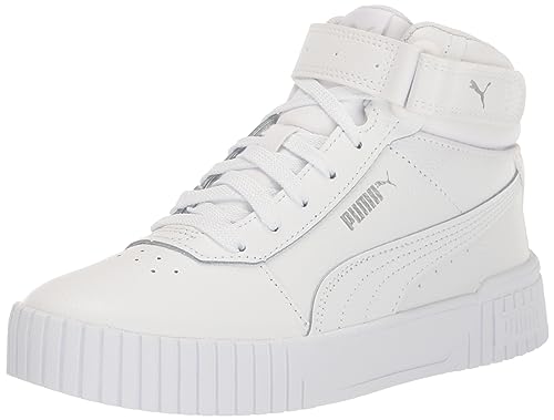 PUMA Unisex-Child Shoes Carina 2.0 Mid Sneaker, White Silver, 5 US Big Kid