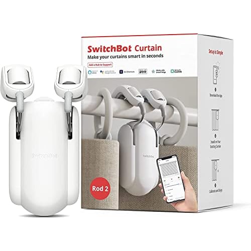 SwitchBot Vorhangmotor - R-Rail Smart Curtain Pusher mit APP-Steuerung, Einfach zu Bedienen, Kompatibel mit Alexa (Hub erforderlich), Intelligenter Vorhangschalter (Curtain Rod2.0 Weiß)