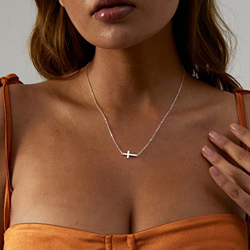 CAROVO Dainty Cross Pendant Necklaces for Women 14K Gold Plated Cute Faith Cross Necklace Sideways Cross Necklace Minimal Everyday Jewelry Gift3