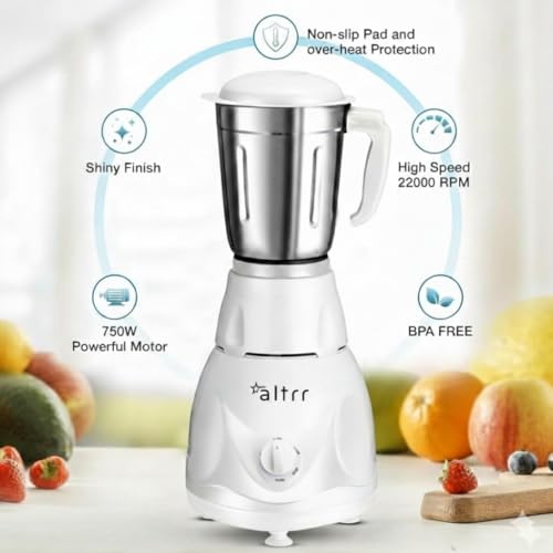 Image of Nex-Gen Mixer Grindermotor better than BLDC| 750W Performance with Brushless Tech | 5-Year Warranty | Ultra-Quiet & Energy Efficient | 3 Stainless Steel Jars (White)