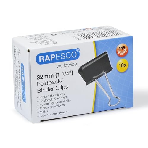 Rapesco FBC320B1 Molle Fermacarte 32 mm, Nero, Confezione da 10