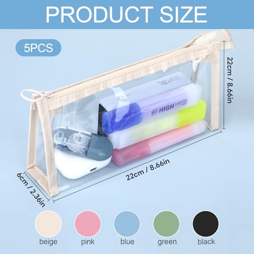 Image of 5Pcs Multicolor Transparent Cosmetic Case, Minimalist Style, Waterproof, Zipper Closure, 8.66 x 3.74 x 2.36 inches, Adult Unisex, Travel, Arts & Crafts, Makeup, Toiletry, Stationery Organizer
