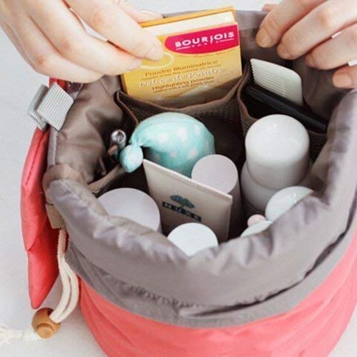 drawstring pouch bucket barrel cosmetic makeup bags travel organizer Lay-n-Go Cosmo Layflat & Bag - Portable Drawstring Bag w/Zipper Pocket, Makeup Loops & More INVODA Cosmetic Bags Drawstring Barrel