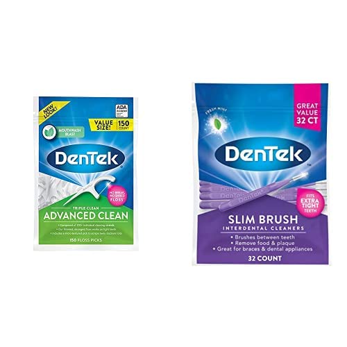 DenTek Triple Clean Floss Picks No Break Guarantee 150 Count and DenTek Slim