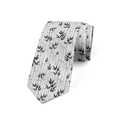 Ambesonne Necktie, Japanese Forest Design, 3.7\", White Black