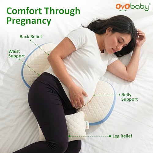 Image of OYO BABY Pregnancy Pillow H-Shape Adjustable Maternity Pillow | Velcro-Fit Belly & Back Support for Side Sleeping | Relieves Waist, Hip & Back Pain | Compact Pregnancy Support Pillow for Comfort- Blue