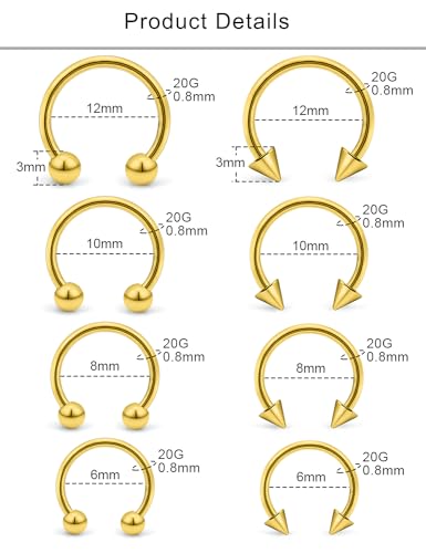 Lcolyoli 20G Septum Ring Surgical Steel Smiley Piercing Jewelry Nose Septum Rings Hoop Lip Piercing Jewelry for Women Men 6-12mm2