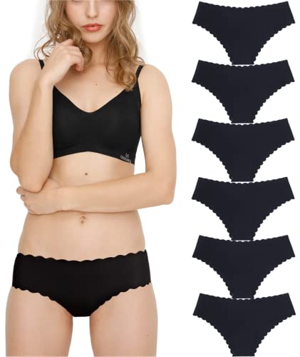 Misolin Culottes Femme Soie Glacée Invisible sans Couture Slips Shorties (Lot de 3/6),Noir 38-40