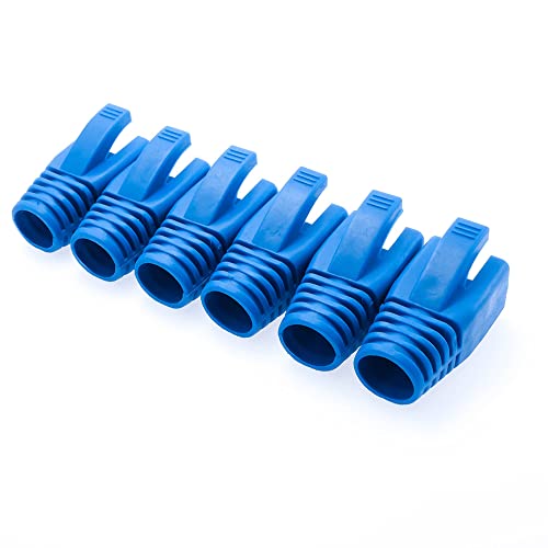 100Pack RJ45 Boot Cover, Cat5 Cat6 Cat6A Ethernet Network Cable Strain Relief Boot, Fits Overall Jacket Diameter 5.5-6.5MM Ethernet Cable (Hole Diameter: 6.5mm, Blue)