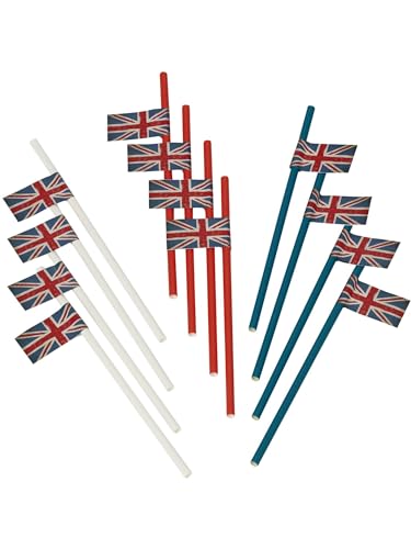 Smiffys Pailles en papier à imprimé Union Jack de style vintage, Paquet de 8