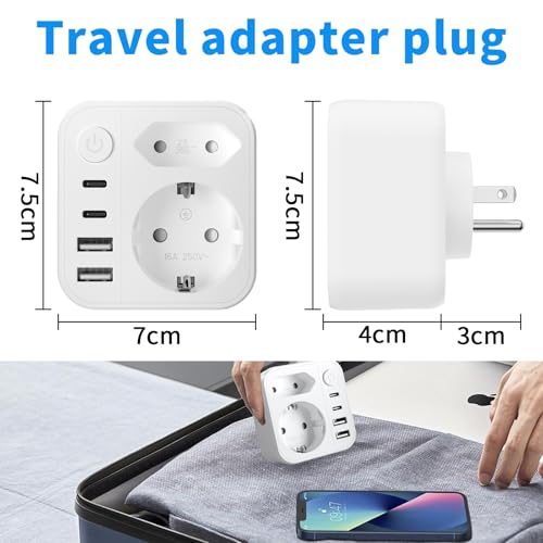 6 en 1 Adaptateur Prise USA, Adaptateur Prise USA vers France, Adaptateur Prise France vers USA Canada avec 2 USB A et 2 USB C, pour Canada Américaine Mexique Thailande Dominicaine – vue 7