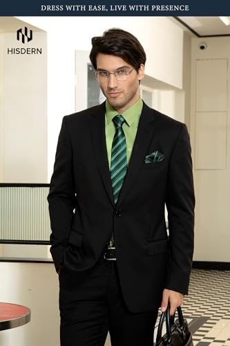 Image of HISDERN Mens Dress Shirt with Tie Pocket Square Set Classic Button Down Shirt Matching Tie Long Sleeve Shirts