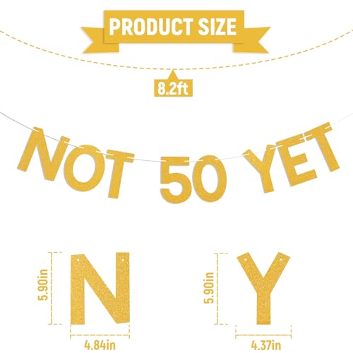Image of Not 50 Yet Banner - Last Year in My 40s Banner, Happy 49th Birthday Sign, Cheers to 49 Years, Funny 49th Birthday Party Decorations Gold Glitter