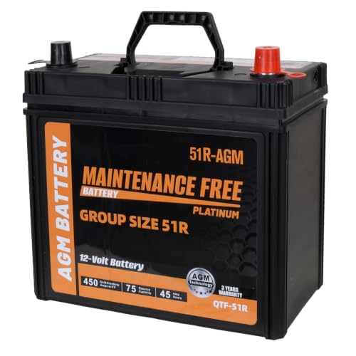 Image of Autocessking Group Size 51R Start and Stop AGM Automotive Battery, 12V 45Ah, 450 CCA, 75 RC Rechargeable Car Battery, 36 Months Warranty