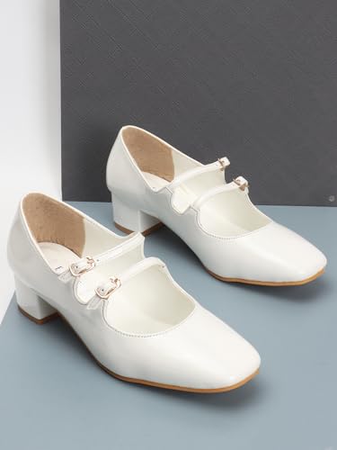 Image of ELLE Women's Patent Mary Jane Style Block Heel Pumps