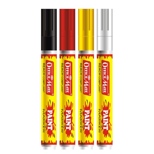 Image of Soni Officemate Regular Paint Marker | Pack of 4 (Mix) | Multi-Surface, Oil-Based, Non-Toxic Ink | 4.5 mm Bullet Tip | Ideal for Crafts, Industry & Projects