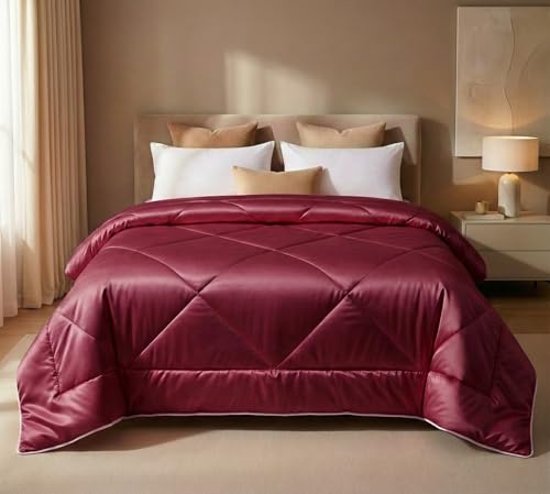 Image of SANMARINO Satin Comforter Double Bed 88x96 Inches | 300 TC Ultra Soft Silky Satin Comforter | Luxury Bedding for Bedroom, Couples, Wedding & Home Decor (Merlot)
