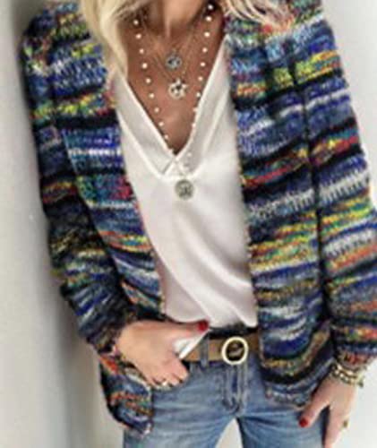 xxxiticat Women's Rainbow Knitted Cardigan Sweater Long Sleeve Multicolor Striped Sweater Jumpers Open Front Jacket3