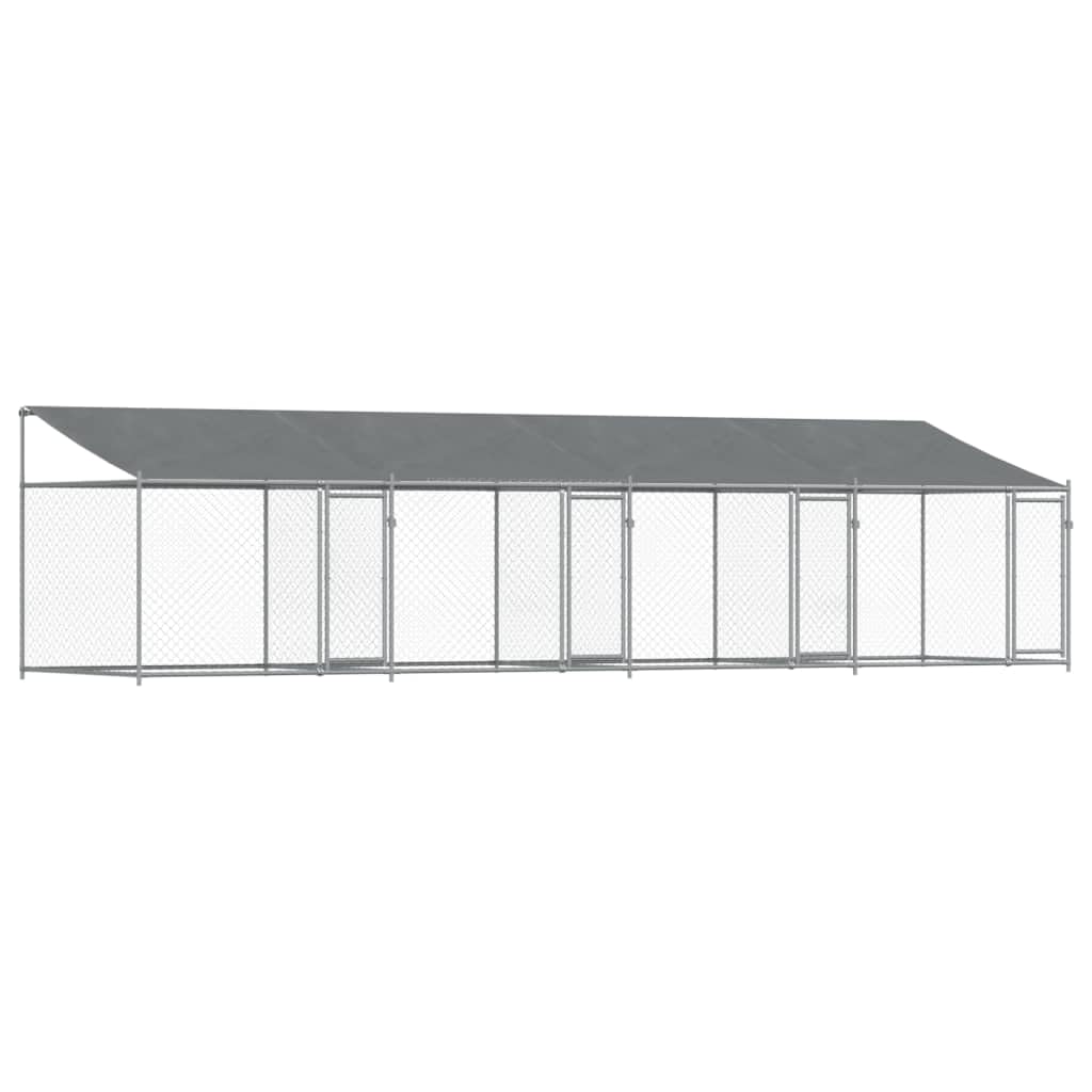 IKAYAA Recinto per Cani da Esterno Box per Cani da Esterno Cuccia Cane Esterno Gabbia Cani con Tetto e Porte Acciaio Zincato-8 x 2 x 2 m/3 uscite