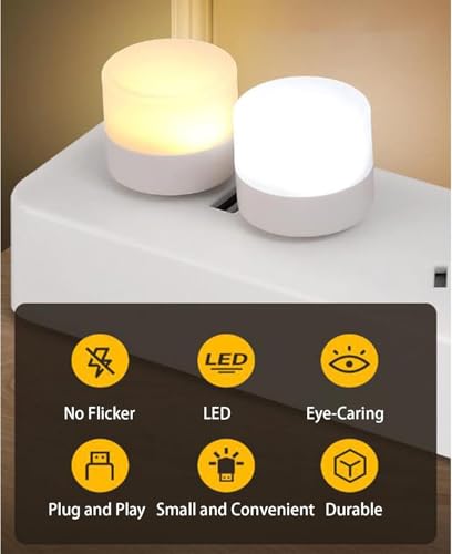 Image of 4Pack Mini USB Night Light - Compact Portable Plug in LED Ambient Lighting Source for Home Kitchen Bedroom, Bathroom, Hallway, Corridor, Nursery, Keyboard, Car Tiny Decorative Lamp Bulb, Soft White