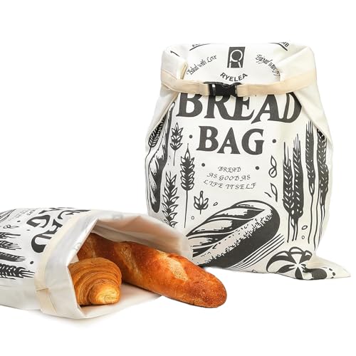 Ryelea Brotbeutel – 2 Packungen wiederverwendbare Baumwollbeutel für hausgemachte Beutel, Sauerteig und Brot Aufbewahrung, 43,2 x 33 cm (weiß)