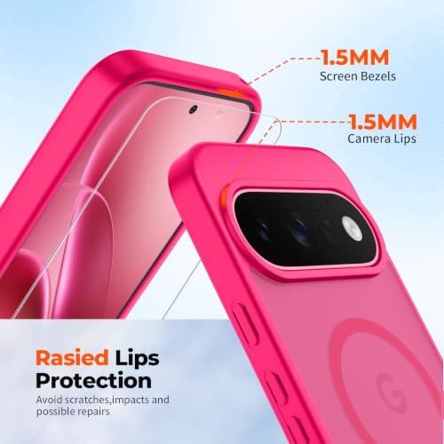Image of SUPFINE Magnetic for Google Pixel 11 Pro Case - Hot Pink | With Screen Protector,Translucent Matte,Built-in Magnets,Military Grade Drop Protection,Shockproof Phone Cover
