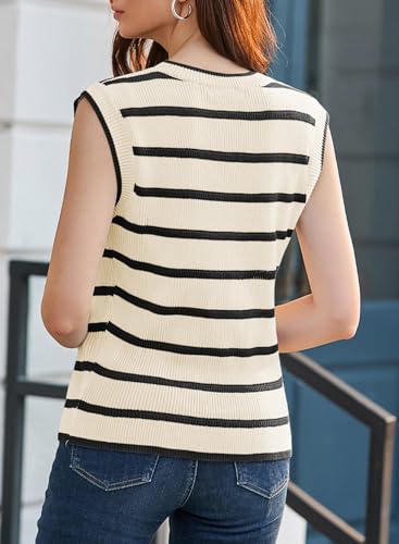 Image of Dokotoo Tank Top for Women 2026 Striped Casual Crewneck Sleeveless Lightweight Sweater Vest Knit Summer Clothes