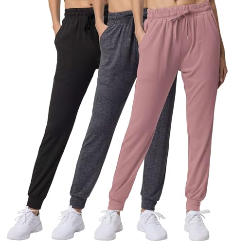 Image of 3 Pack Women's Joggers Sweatpants Lounge Pants Yoga Workout Pajama Pockets