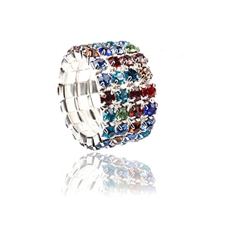 ZNDIJE Sparkling Rhinestone Ring Set Trendy Elastic Rhinestone Crystal Stretch Ring Stackable Jewelry for Women Girls-Colorful Cover