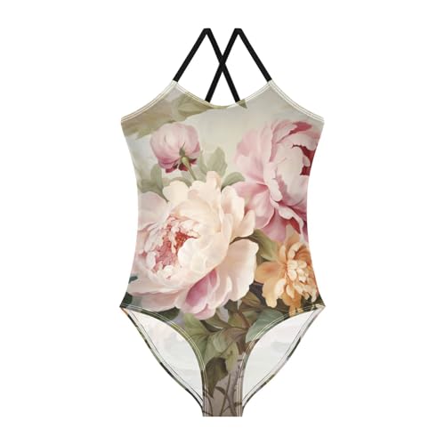 senya Girls Swimsuits Gentle Peony One-Piece Swimwear Quick Dry Girls Bathing Suits for 9-10 Years Old Multicoloured