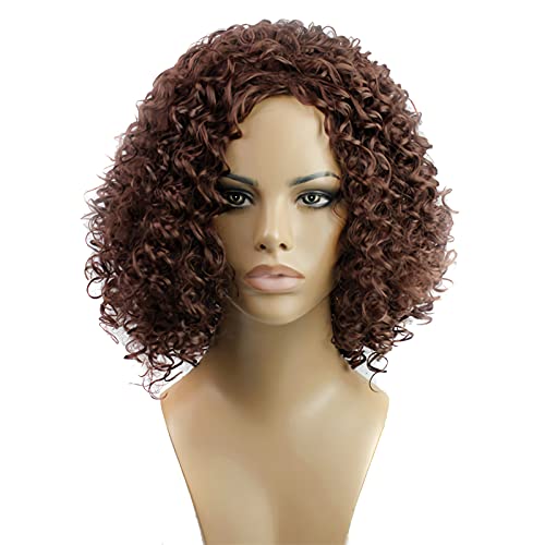 Afro Brazilian Curly Lace Wave Closure Wigs Short Bob Wigs Pre Plucked With Baby Hair Warm Brown Color Natural Daily Wear Owplus