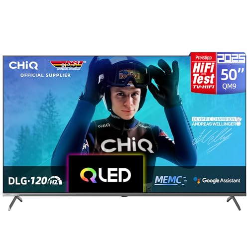 CHIQ U50QM9G 50 Zoll (126 cm) Fernseher, 4K QLED, Google TV, DLG 120Hz, MEMC, Dolby Audio, Triple Tuner, WLAN 5G, Google Assistant, Schwarz, 2025