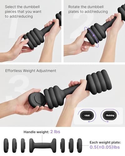 Image of YOTTOY Adjustable Dumbbell Set of 2, 4-in-1 Hand Weights for Women at Home, Compact Free Weights Dumbbells Set with Soft Grip and Base, 2-5 lbs Each for Home Gym