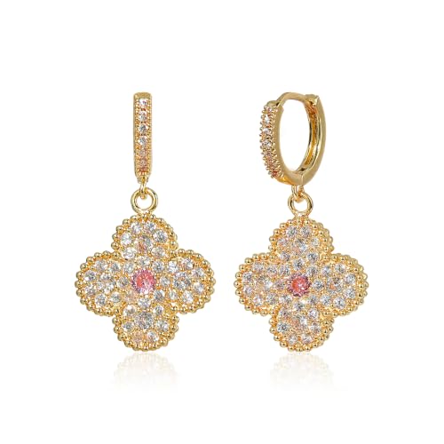 Image of Clover Earrings for Women Trendy 14K Gold Plated Four Leaf Stud Earrings Silver Flower Huggie Hoop Lucky Dangle Drop Earrings Jewelry St. Patrick's Day Christmas Anniversary Birthday Gift for Lover Daughter Mother Girlfriend