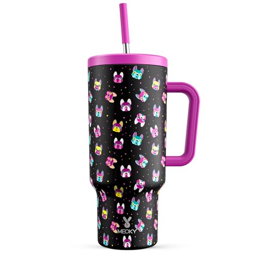 Meoky 40 oz Tumbler with Handle and Straw: Stainless Steel Insulated Tumbler with Lid and Straw - 100% Leak Proof Tumbler for Car Cup Holders - Travelers Commuters Workers, Dog