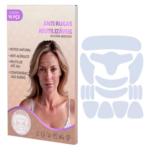 Adesivos de Silicone Facial Anti-rugas, 16 Peças Reutilizáveis, Hipoalergênico, Grau Médico