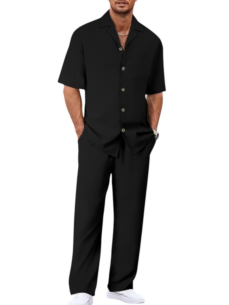 jawdrobe Men’s Pure Textured Check Co-Ord Set | Cotton-Blend Casual, Loungewear, Night Suit and Travel Outfit (2 piece)-picture-23