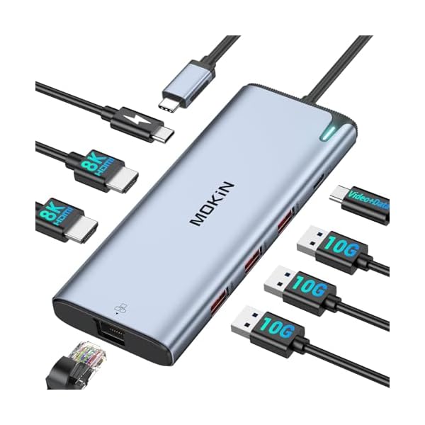 USB C to USB C Hub Multiport Adapter,USB C Splitter Dual Monitor with 8K@60Hz 2*HDMI,8 in 1 Dual HDMI Adapter Hub with USB C Video Output, 4*10Gbps USB,Ethernet and 100W PD for MacBook Pro/Air,Dell,HP