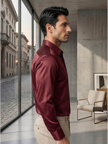 Image of DEELMO Men's Stylish Solid Satin Casual Shirt for Men Full Sleeves| Poly Satin Silk Shirt