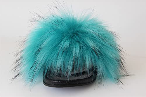 Image of MH Bailment Womens Furry Fluffy Slippers Faux Fur House Slippers Open Toe Fuzzy Slides Soft Flat Slip On Sandals for Indoor Outdoor
