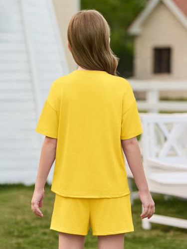 Image of Haloumoning Girls Summer 2 Piece Outfits Kids Oversized T Shirts and Shorts Clothing Sets 5-14 Years