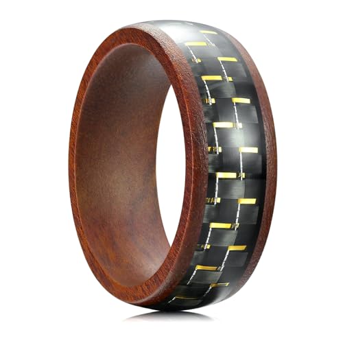 King Will Mens Wooden Wedding Band 8mm Nature Koa Wood Wedding Rings with Inlay