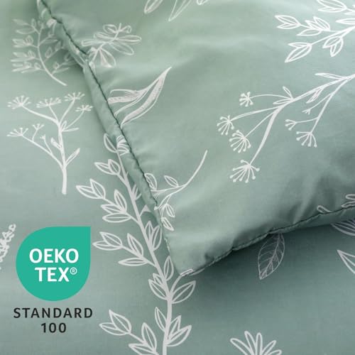 Muxhomo PLANT FLOWERS PRINTED COMFORTER SET 03 Bed In A Bag Queen 7 Pieces, Sage Green Queen Comforter Set Reversible Botanical Flowers Design thumb #5