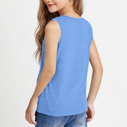 Girls Summer Shirts Basic Solid V Neck Sleeveless Tank Tops Loose Fit Lightweight Casual Tee Blouses Teen Girl Shirts2