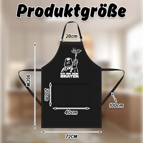 Komergave Grillschürze für Männer, Kochschürze Lustig mit 4 Taschen, Kochschürze Herren für Küche, BBQ, Schürze Personalisiert Geschenk, ICH BIN DEIN BRATER
