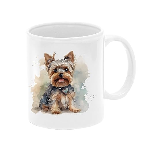 Acme Anime Yorkshire Terrier Dog White Coffee Mug, 11oz – Personalised Tea Cup with Custom Name/Quote (Watercolour 3)
