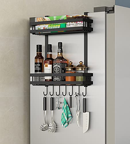 TZTZ Wall-mounted spice rack, refrigerator storage rack, hanging spice rack, used behind the refrigerator cabinet door (black),34x9.2x48.5cm