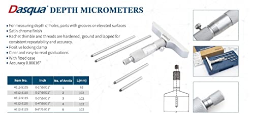 Dasqua 4612-5125 0-6" Depth Micrometer, +/-0.00025" Accuracy by Dasqua - Image 7